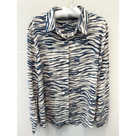 SARAH JOHN | Zebra Print Viscose Blouse Long Sleeve Button-Down Top | T4 Size 10 - Picture 1 of 6
